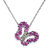 1 1/10 Carat Diamond & Pink Sapphire 10k White Gold Butterfly Pendant W/Chain