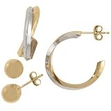 2 Pair Two Tone Earrings and Gold Studs