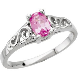 October 14K White Gold Teen Imitation Birthstone Ring