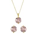 10k Yellow Gold Pink Quartz Earrings and Pendant Set