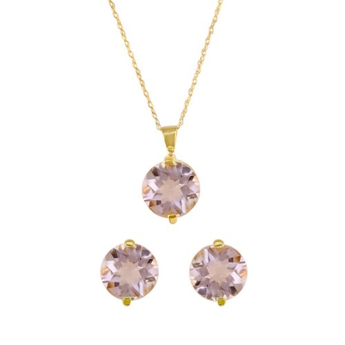 10k Yellow Gold Pink Quartz Earrings and Pendant Set
