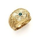 14k Celtic Cross Synthetic Emerald Mens Ring - Size 10.0 - JewelryWeb