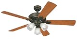 Westinghouse Autumn Breeze Energy Star Three-Light 52-Inch Five-Blade Ceiling Fan, Oil Rubbed Bronze with Frosted Glass Shade #78046