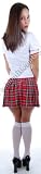 3Pc School Girls Lycra Stretch Shirts, Pleate Plaid Skirts