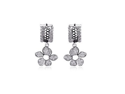 Dainty Swarovski Clear Crystal Rhinestone Hibiscus Flower Floral Cuff Earrings