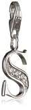 VINANI German 925 Sterling Silver Charm Pendant Alphabet Initial Letter S shiny Zirconia white HSAA