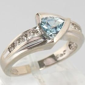 14K White Gold Aquamarine and Diamond Ring - OldCities Estate Jewelry by 