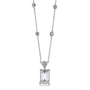 Emerald Cut Cubic Zirconia CZ Sterling Silver Pendant Ne