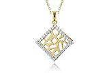 14K Yellow Gold Hand-Crafted Diamond-Shaped Pendant, Set with a Gallery Back, Surrounded by Pave Set Diamonds and Sliding on a 16 Cable-Chain Necklace.