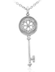 Sterling Silver Key Flower Diamond Pendant Necklace(HI,I2-I3,0.10ct)