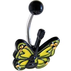 Black Acrylic Yellow Guitar Butterfly Belly Ring