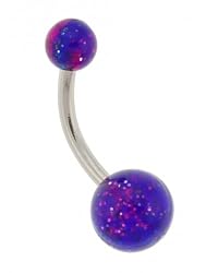 Purple Multi Color Glitter/Glow Belly Rings - 14 Gauge - 5mm and 8mm Balls - Sold Individually