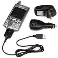 3 Pieces Value Combo Of Palm Treo 650, Treo 700w, Treo 700p, Tungsten T5, Tungsten E2, LifeDrive, TX, 4-In-1 USB Home Travel Wall Plug In AC Charger + USB Vehicle Power Charger Adapter + USB Retractable Cable