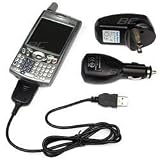 3 Pieces Value Combo Of Palm Treo 650, Treo 700w, Treo 700p, Tungsten T5, Tungsten E2, LifeDrive, TX, 4-In-1 USB Travel Charger + USB Car Charger + USB Retractable Cable