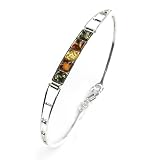Certified Genuine Multicolor Amber and Sterling Silver Small Bangle
