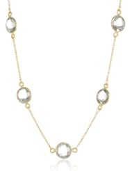 Faceted Green Amethyst Bezel Stations with Gold Over Sterling Silver Chain and Clasp Necklace