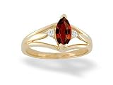 14K Yellow Gold Genuine Marquise Garnet and Diamond Ring