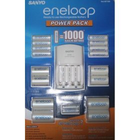 Sanyo 277265 Eneloop Power Pack with Battery Charger, 8 AA & 2 AAA Batteries Plus 4 C & 4 D Size Adapter (CostCo Kit #2)