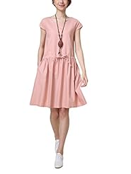 Cotton Short Sleeves Fitted Asymmetric  Dress With a Sash 