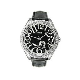 GUESS Women's Black Leather Strap Watch