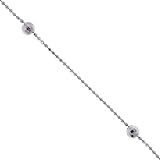 14KT White Gold Bead Anklet w/ Disco Accents 10 Inch