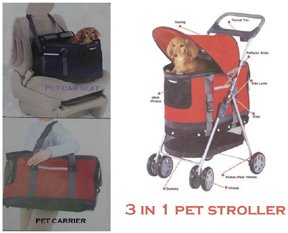 3 In 1 Pet Stroller Dog Cat Carrier Bed House Red new