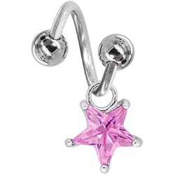 Pink Gem Star Soliataire Spiral Twister Belly Ring