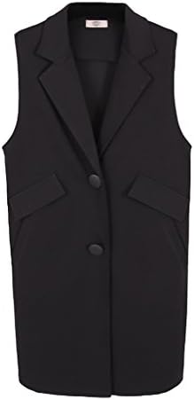 ZANLICE Women's Lapel V Neck Button Down Pocket Slit Blazer Vest X-Large Black