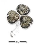 Sterling Silver Green Amber Shamrock Pin