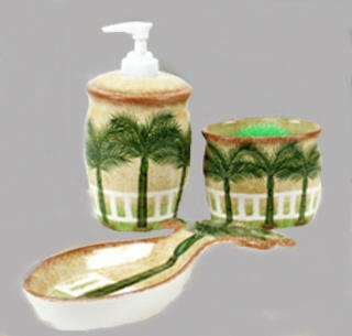 Palm tree tropic Kitchen decor scrubby holder Liquid SOAP pump dispenser Spoon Rest