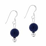 Sterling Silver 6mm Genuine Lapis Stone Bead Beaded Dangle Hook Earrings