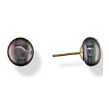 14k Black Freshwater Cultured Pearl Button Earring