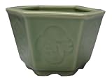 Chinese celadon bonsai planter / pot with goldfish and four seasons design- porcelain, hand glazed
