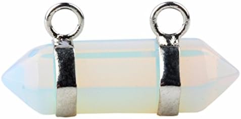 Luostdo9090 Gemstone Stone Healing Chakra Side Ways Connector Pendant(Opalite w Silver Tone)