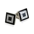 Black and Silver Concentric Diamond Dust Cufflinks with Presentation Box