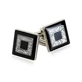 Black and Silver Concentric Diamond Dust Cufflinks with Presentation Box