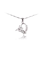 Fashion Plaza Rhodium Plated 925 Sterling Silver Butterfly Heart Pendant with Cubic Zircon Sterling Silver Chain S-N11