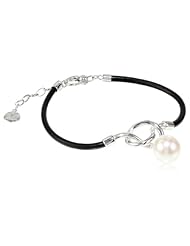 Majorica Pearl and Sterling Silver Knot on Leather Bracelet, 7.5"
