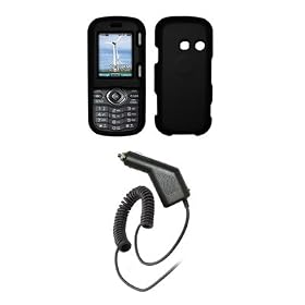 LG Cosmos VN250 - Premium Black Rubberized Snap-On Cover Hard Case Cell Phone Protector + Rapid Car Charger for LG Cosmos VN250