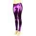 Shiny Metallic Full Leggings Stretchy Footless Purple