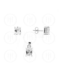 Sterling Silver -Square CZ Stud Earrings Pendant Set (PS-1008-W) Clear