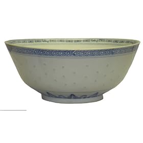 Chinese blue and white rice pattern large serving bowl - porcelain 10D by Reorient