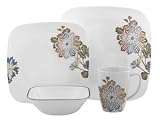 Corelle Square Vitrelle 16-Piece Dinnerware Set, Service for 4, Cocoa Blossom