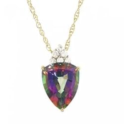 Mystic Fire Topaz & Diamond 3 Stone Pendant & Necklace All Yellow Gold