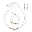 Peach Pink Six Degrees Silver Cultured Pearl Necklace Bracelet Earrings Set