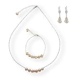 Peach Pink Six Degrees Silver Cultured Pearl Necklace Bracelet Earrings Set