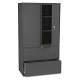 HON Products - HON - Brigade 800 Series Lateral File W/ Storage Cabinet, 36 x 19-1/4 x 67, Charcoal - Sold As 1 Each - Space-efficient unit features two lateral file drawers beneath a two-door storage case. - Storage case includes two adjustable shelves behind hinged doors with radius pulls. - Drawers operate on three-part, telescoping, steel ball bearing suspension and include a full-width radius-style pull and magnetic label holder. - Side-to-side hangrails accommodate letter or legal siz