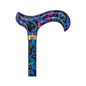 Royal Canes Blue Skies Butterfly Designer Adjustable Derby Walking Cane with Engraved Collar