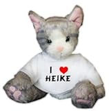 Plush Stuffed Cat (Kit Kat) toy with I Love Heike T-shirt (first name/surname/nickname)