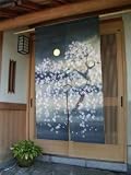 YOZAKURA - Cherry Blossoms in Moonlight Hand-Painted Japanese Noren Curtain